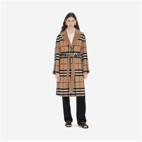 Reversible Check Wool Coat in Archive beige